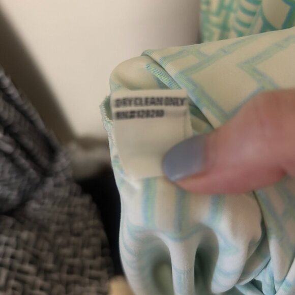 Elizabeth McKay ShiftDress Size L Off-White Blue Green Print Short Sleeve - Picture 5 of 5